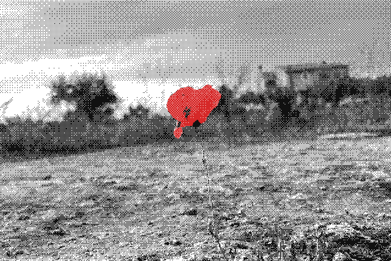Dithered photo of a poppy in a field in Mallorca
